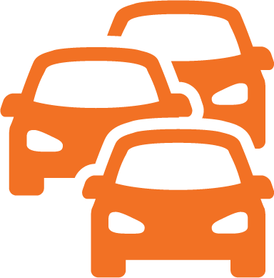 Orange icon showing three cars in a traffic queue.